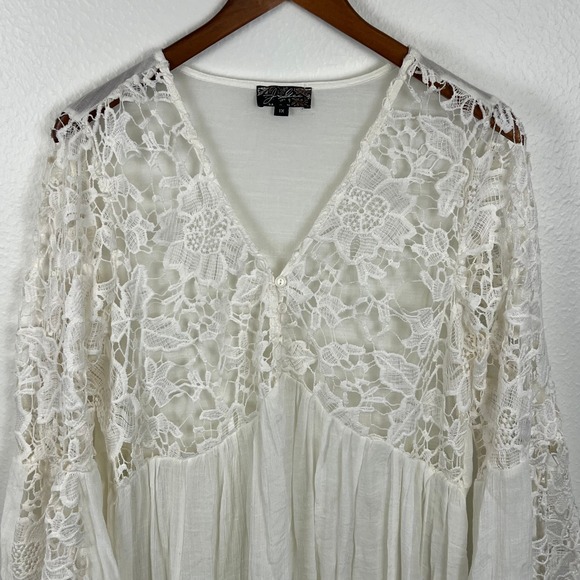Boho Crochet Flare Sleeve Dress XL Babydoll Flowy Oversized Semi Sheer Fairy - Picture 3 of 11